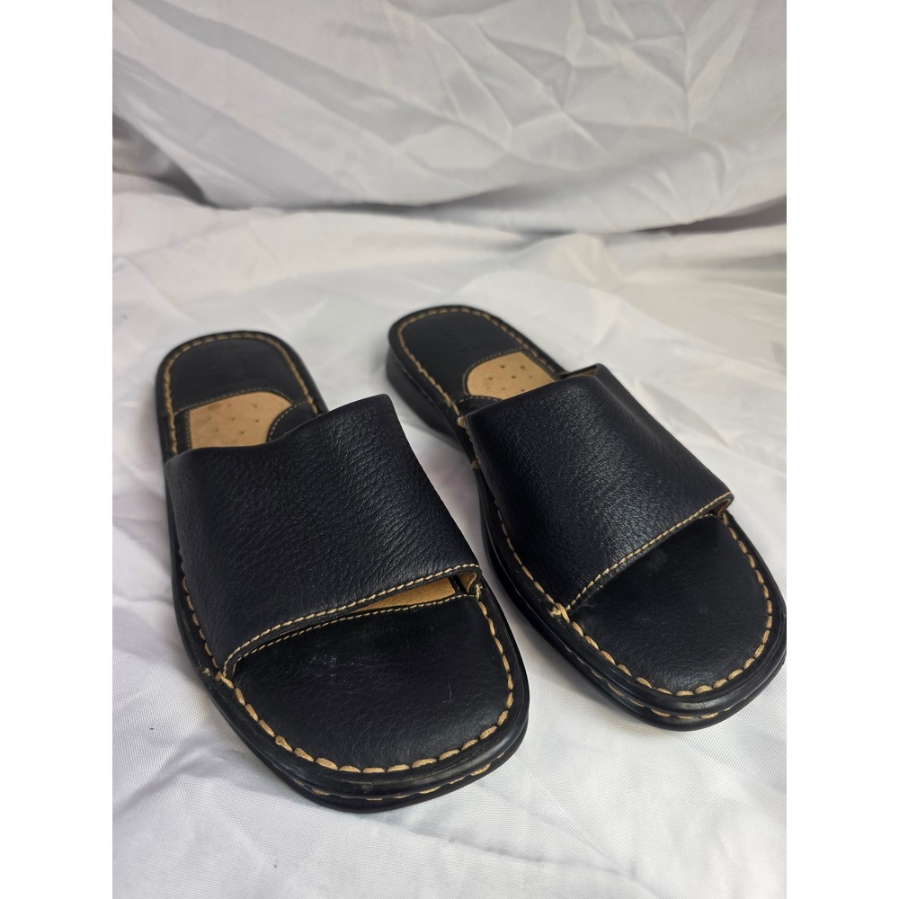 Alpine Design Woodbury Black Leather Slide Sandals Mens 7M Contrast Stitch